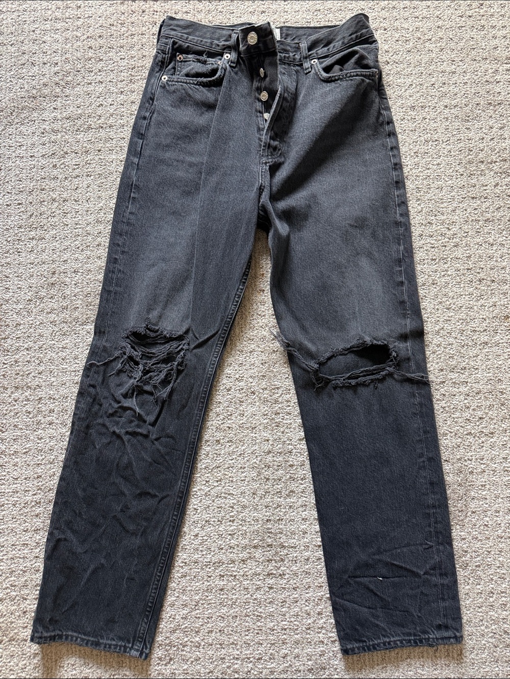 Agolde Black Straight-Leg Distressed Jeans